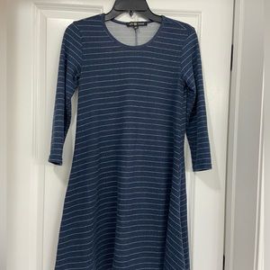 Blue with white stripes knee length dress